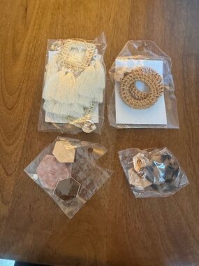 Set of 4 Clip On Earrings Boho Raffia Tassel Geometric Statement NWT